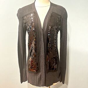 Simply Vera Vera Wang Grey Knit Black Sequin FrontV Neck Cardigan Size Medium